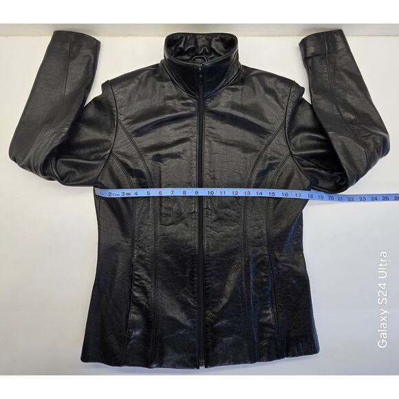 Vintage WILSONS Black Full Grain Leather Jacket Fitted Zipper Lined Women's S - Picture 3 of 7